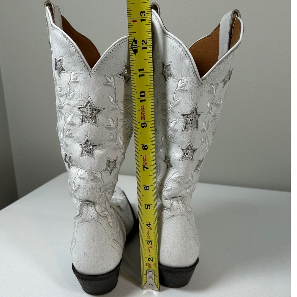 Laredo Cowgirl Boots Ladies 9.5 White Floral Star Sequin Western 52111 Cowboy - Picture 2 of 9